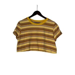 Urban Outfitters Shirt Womens Medium Yellow Striped Cropped Oversized Casual